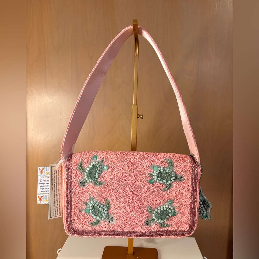 Pink Beaded Turtle Shoulder Bag - Picture 3 of 4